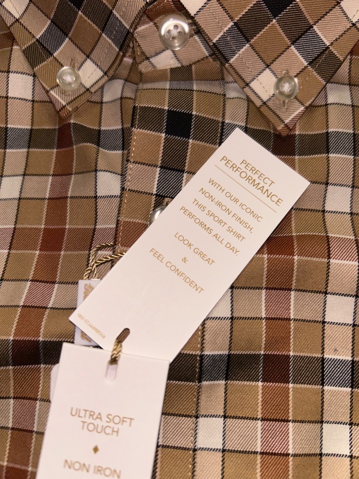 NWT's Roundtree & Yorke Gold Label Non Iron Brown Multicolor Shirt 3XB 3XLB Big