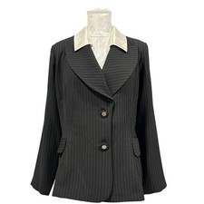 Vintage 80s Black Pinstripe Blazer Removable Satin Collar Womens Medium