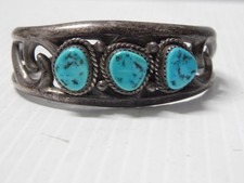N. TSO SGND VINTAGE WIDE NAVAJO INDIAN STERLING SILVER + TURQUOISE CUFF BRACELET
