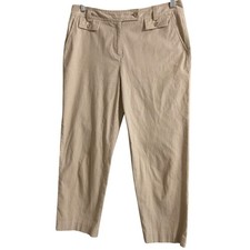 VTG Talbots Pants 8 32x26 Beige Stripe Straight Cropped Trouser Earthy Neutral