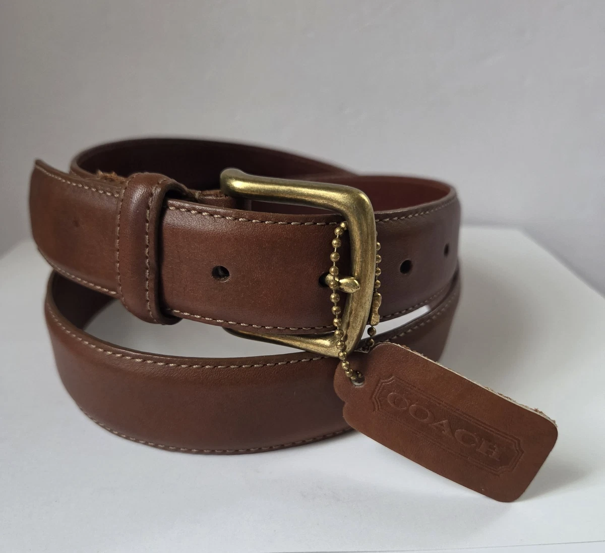 VTG COACH Black/Brown Tanned Cowhide Leather Belt #6600 Brass Buckle Sz 36”/90cm Genuine Vintage COACH 5936 Black Polished Cowhide Leather  main image 2