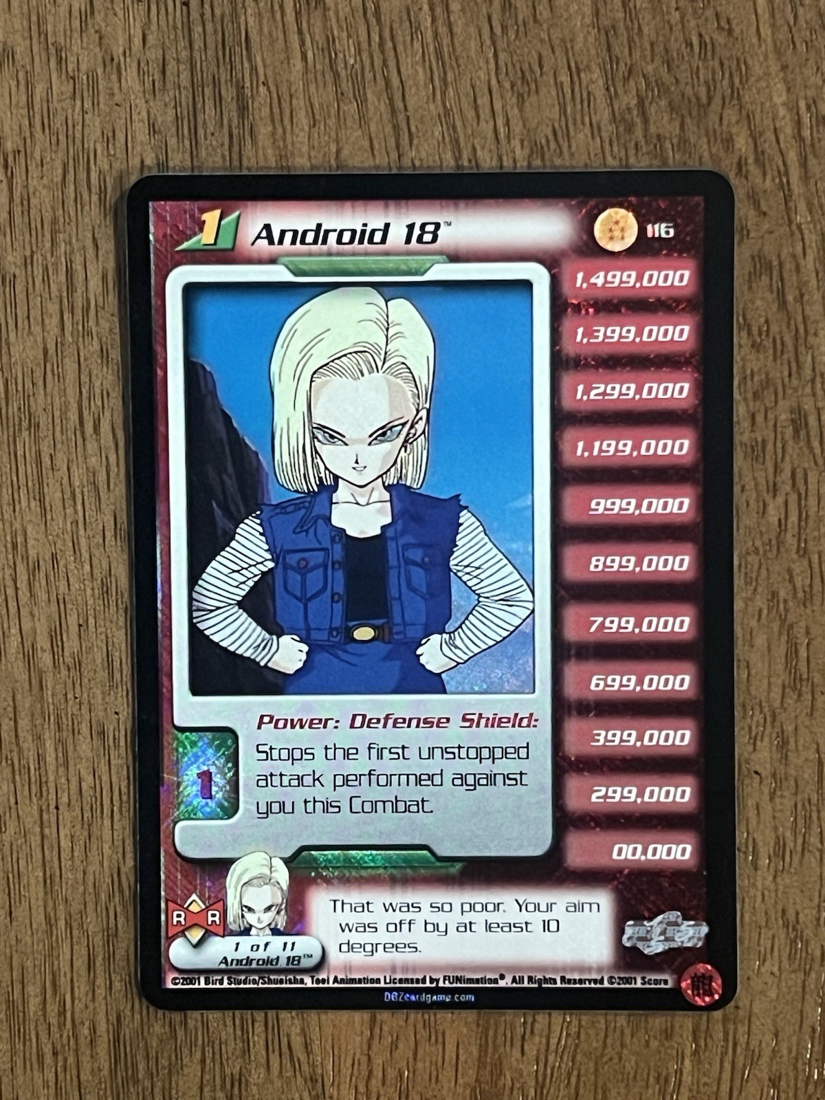 2001 Score DBZ - Android 18 Lvl 1 - Androids Saga - #116 Limited Foil NM