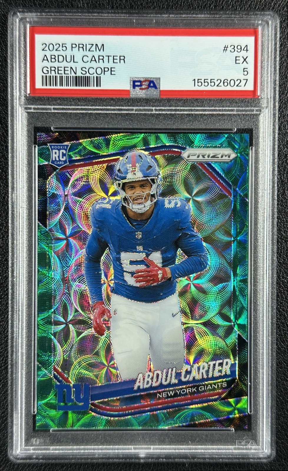 ABDUL CARTER PSA 5 2025 PANINI PRIZM #394 ROOKIE GREEN SCOPE RC 2/75 GIANTS