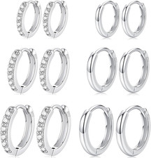 6 Pairs 925 Sterling Silver Small Hoop Earrings for Women,14K Real Gold Hypoalle