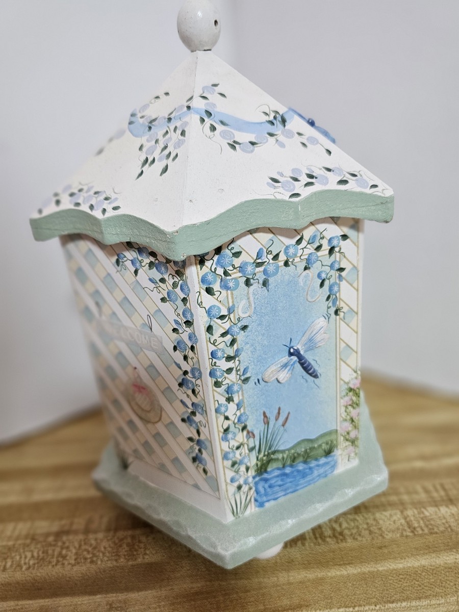 Vintage Kathy Hatch Hand Painted Wood Gazebo Birdhouse Butterfly