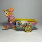 Vtg 1950's J Chein & Co. Easter Bunny Rabbit Pulling Cart Tin Litho Toy PURPLE!