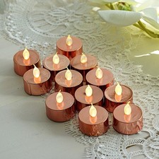 METALLIC ROSE GOLD 12 LED Tealight Candles Lights Party Wedding Centerpieces