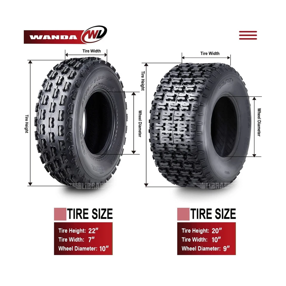 Комплект из 4 спортивных шин WANDA ATV 22x7-10 22x7x10 передние и 20x10-9 20x10x9 задние 1007... - Изображение 4 из 4
