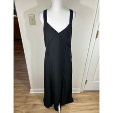 Banana Republic Maxi Slip Dress M Black Cross Back Elegant 90s Minimalism Style