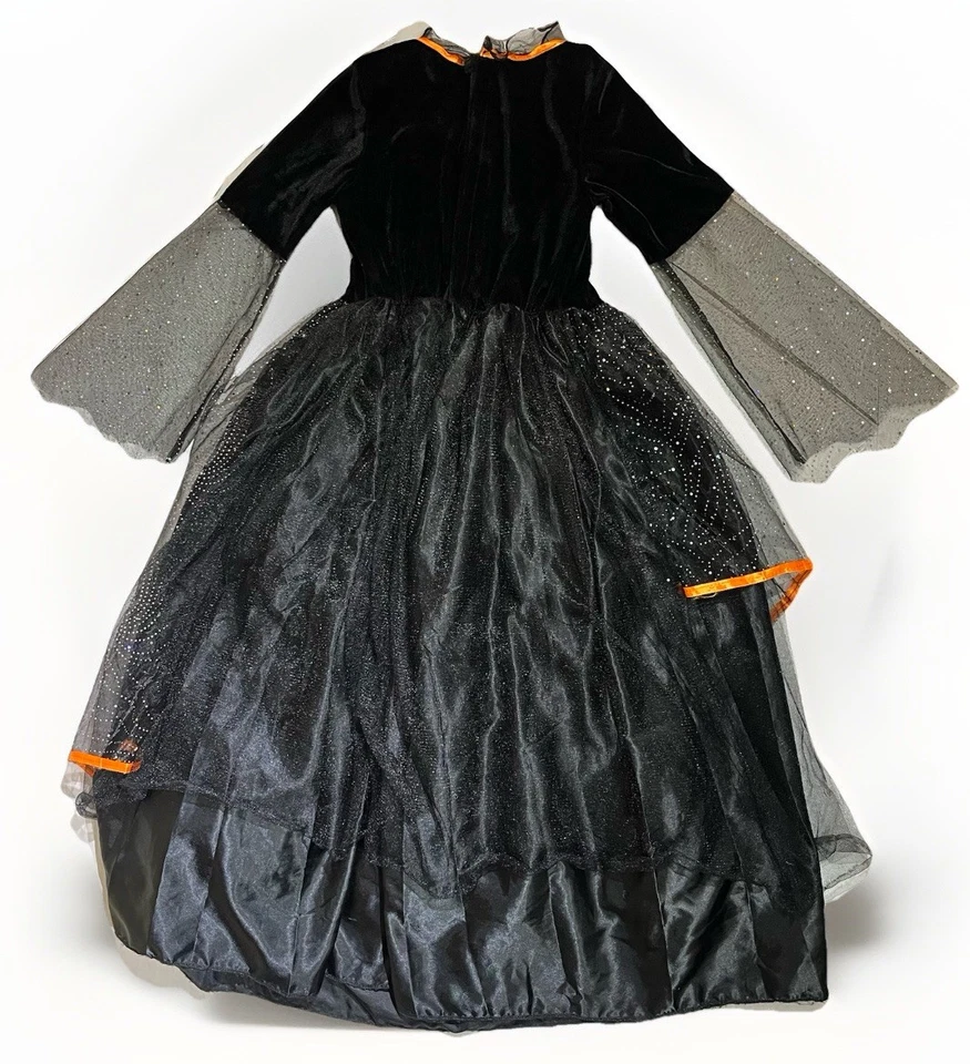 Witch Halloween Costume Girl sz M 8-10 Black & Orange Sequins Dress Up America - Image 3 of 4