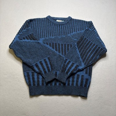 Superior Bask Sweater Mens L Blue Vintage Geometric Textured Knit Pullover