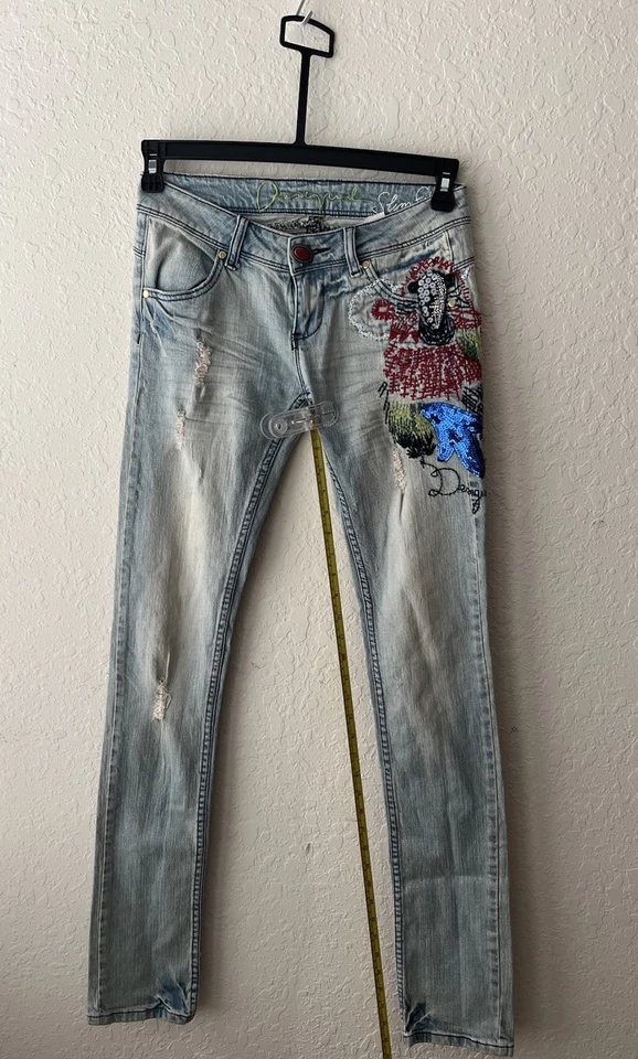 Pantalones de mezclilla bordados azules con logotipo Desigual auténticos tallas 26 Foto 2 de 4