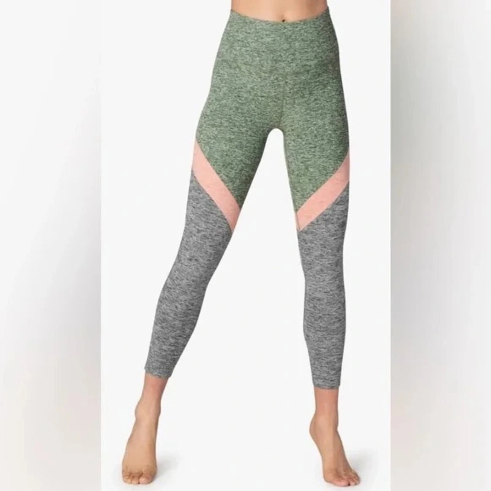 beyond-yoga spacedye tri-panel pink heathered high rise leggings