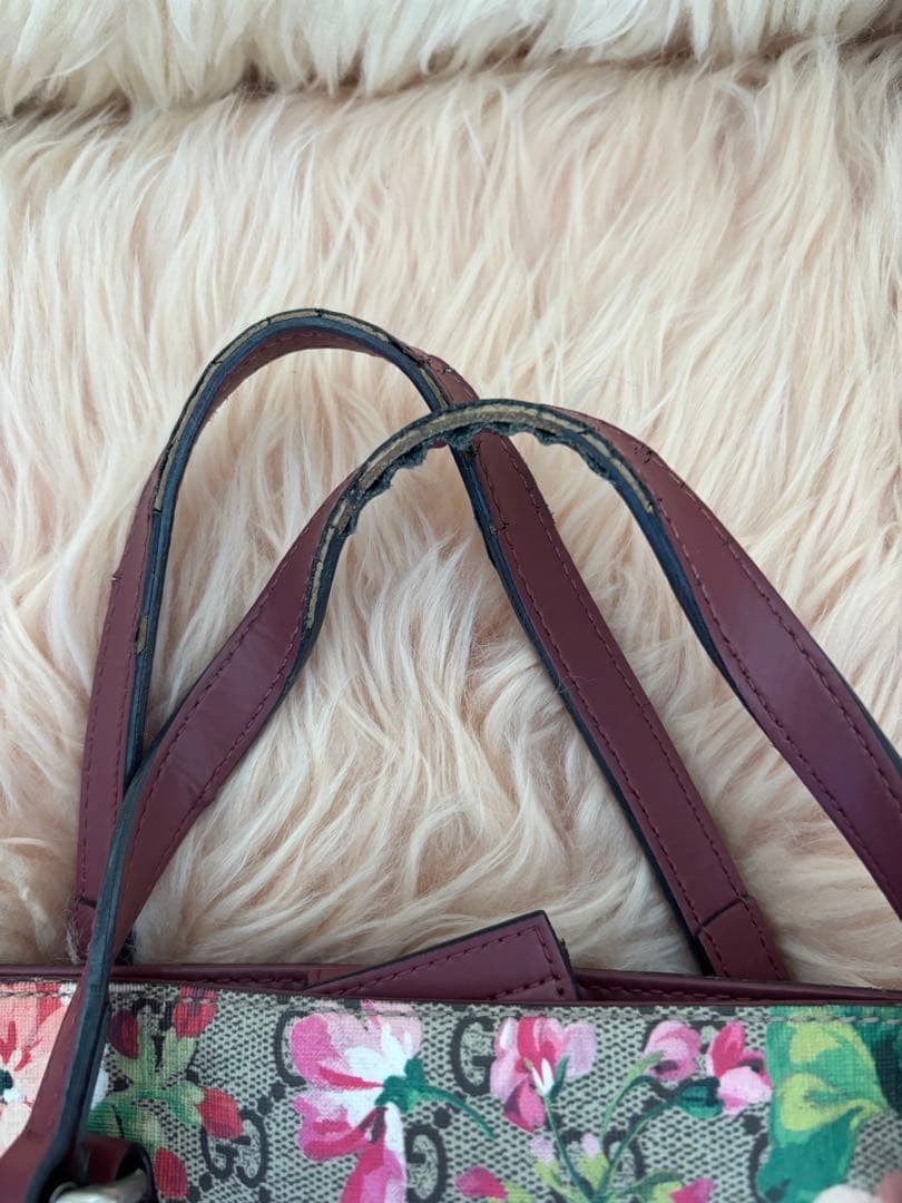 GUCCI Blooms Tote Bag Large Red Flower Print Leather Authentic thumbnail 6