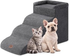 4-Step Curved Dog Stairs for Beds 17.6" H Grey Dog Ramp for Couch Pet Stairs