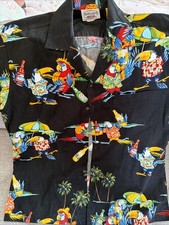 Pacific Legend USA Hawaiian Button Up Shirt Parrots Bottled Beer Drinks Large