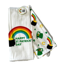 HAPPY ST. PATRICK'S DAY 2-PC KITCHEN DISH TOWEL SET 100 COTTON NEW VERY NICE