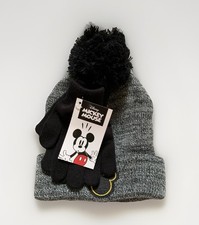 NEW Disney Mickey Mouse 2pc Kids' One Size Winter Beanie Cap and Gloves Set