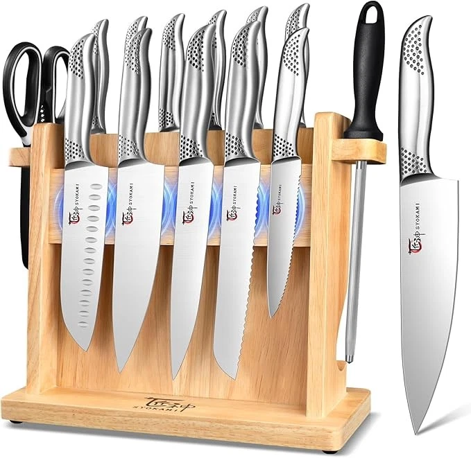 Kitchen Knife Set, Japanese Style Knife Set with Magnetic Block Holder,