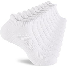 Mens 100 Cotton Ankel Socks, Athletic Cushioned Medium-Large, 5 Pairs White