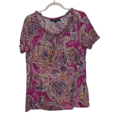 Lauren Ralph Lauren Embellished Shirt Womens Size Small Pink Paisley Casual