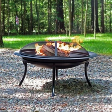 29 in Steel Fire Pit Bowl with Folding Stand, Case, and Screen by Sunnydaze