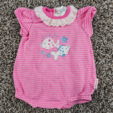 Vintage Healthtex Baby Girls Sz 3-6M Bubble Romper Pink Embroidered Little Fish