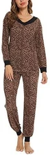 TIKTIK Womens Pajama Set Long Sleeve Sleepwear Scoop Neck Pjs Sets S-4XL Leopard