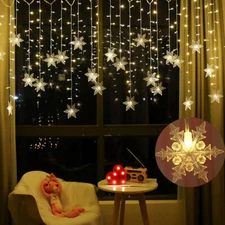 96 LED Window Curtain String Lights Snowflake Fairy Copper USB Light w/Remote US