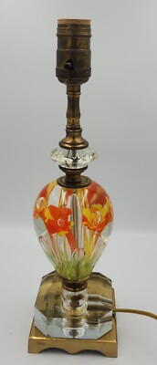Vintage St. Clair? Paperweight Lamp Light Peacock Tulip Calla lily Art Glass 14''