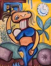 Woman on Couch Art Print 5 x 7 Cubism Signed by Artist KSams Abstract