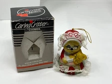 Vintage Caring Critter Chimer Christmas Ornament Jasco Bisque Porcelain Bell