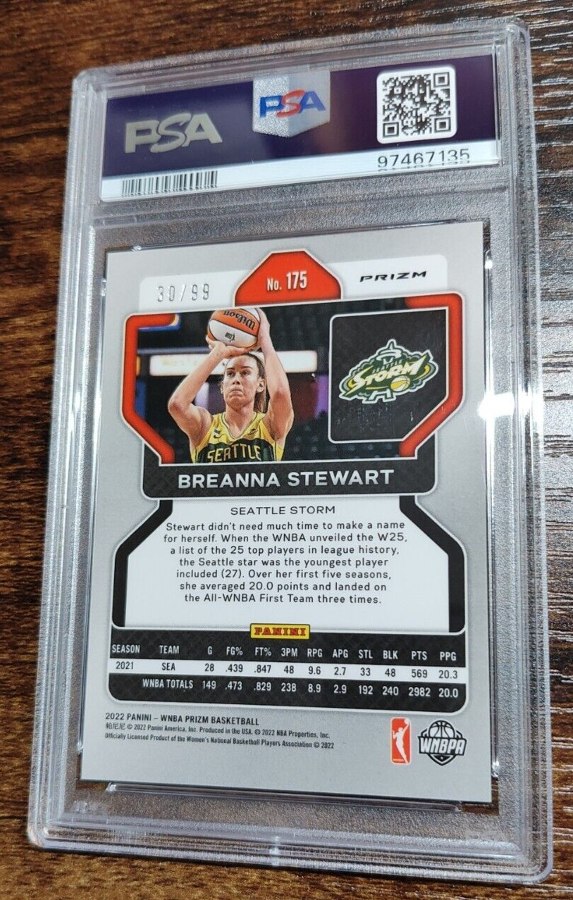 2022 Prizm WNBA Breanna Stewart 25th #175 Purple 30/99 PSA 9 2xMVP JERSEY MATCH! view 2