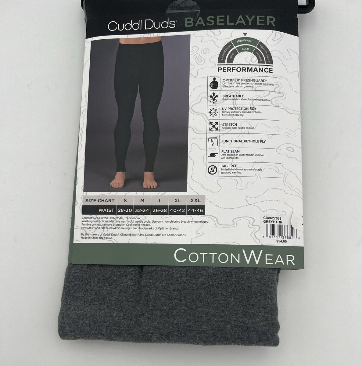 New Cuddle Duds Mens Performance Baselayer Pant Cotton Wear