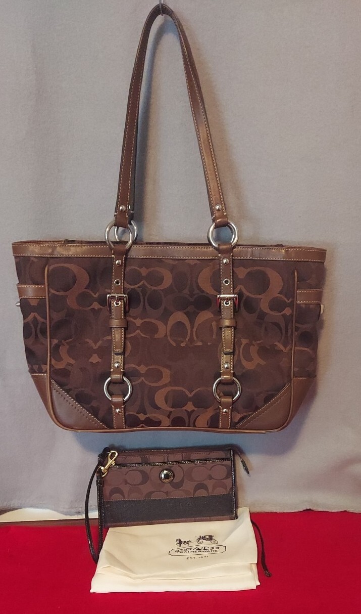 Coach Purse Brown With Wallet And Satin Bag Gem