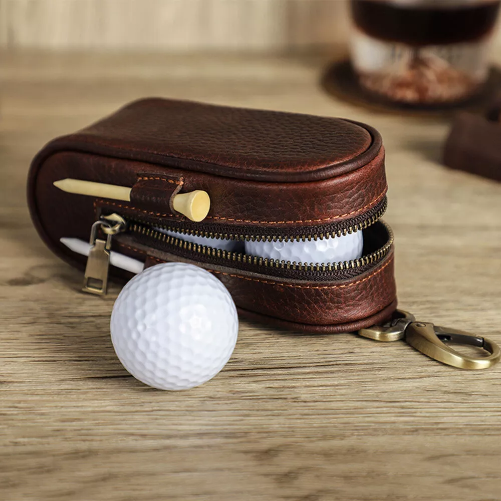 Genuine Leather Golf Ball Bag Portable Golf Balls Tees Storage Pouch Waist  Bag