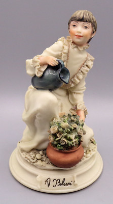 Vintage Belcari Dear 1987 Lady Woman Watering Flowers Resin Figurine Statue