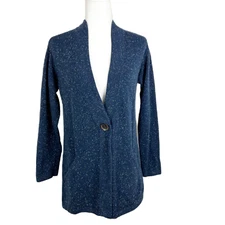 J Jill Sweater Women Medium Blue Confetti Knit Angora Rabbit Hair Blend Cardigan