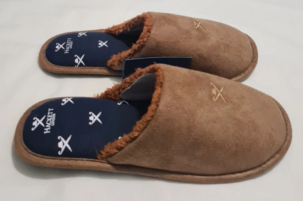 Hackett London Faux Fur Lined Mule Slippers Taupe Size uk 6 eu 40