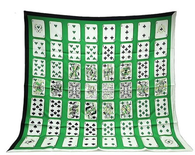 Hermes Scarf Stole Jeu De Cartes Green Trump Playing Card Silk