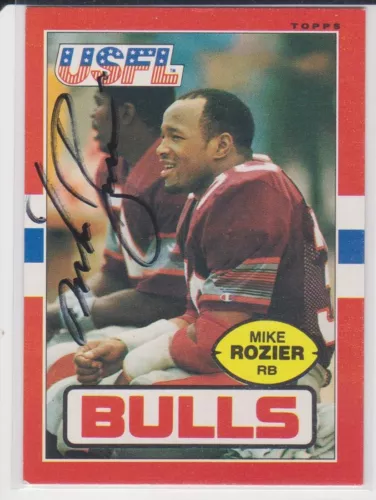 MIKE ROZIER JACKSONVILLE BULLS 1985 USFL TOPPS #55 NEBRASKA AUTOGRAPHED CARD