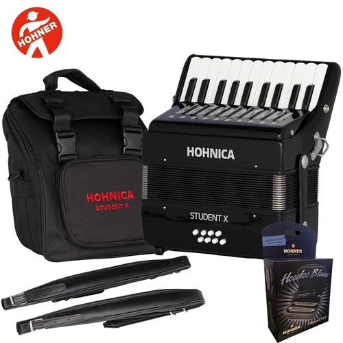 Hohner Hohnica Student X 22 Key Piano Accordion w/ Bag, Strap, Harp Set STUX