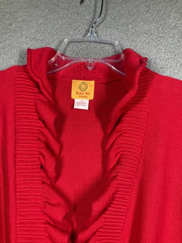 Ruby Rd. Sweater Womens Plus 3X Red Open Front Ruffle Cardigan 3/4 Sleeve Dainty - Picture 2 of 13