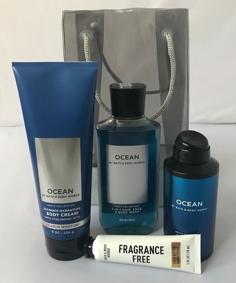 Bath & Body Works OCEAN Men's Collection Gift Bag Set Cream Spray