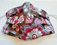 Face Mask Maroon Brown Floral Nose Wire, Filter Opening, Reversible 2 in 1, 1/8