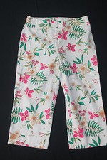 Stretch Rafaellla Low Cut Capri Pants White/Pink/Gold Flowers Women Size 8P