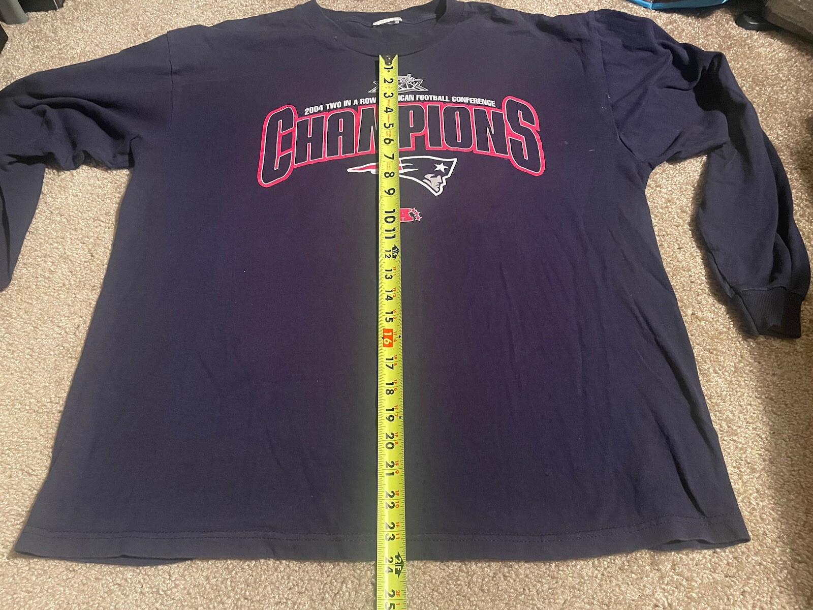 FILA 2004 2 In A Row A.F.C. Patriots Champion XXXLX Super Bowl manica lunga senza taglia etichetta