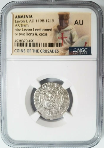 Levon I Armenia NGC AU Silver Tram Medieval Knights Templar Crusader Cross Lion