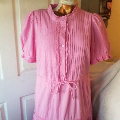 NWT Charter Club sz M Barbie pink cotton prairie tiered maxi dress puff  sleeve