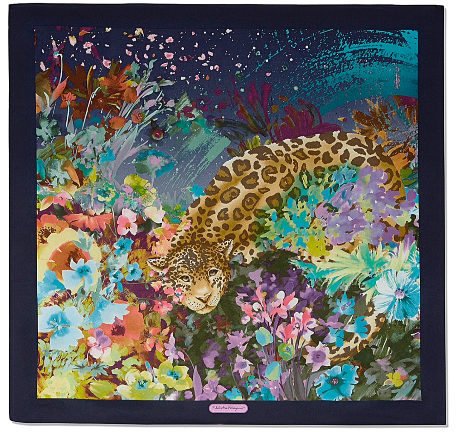 Salvatore Ferragamo Silk Wrap Icon Garden Blue Multicolor Floral Scarf